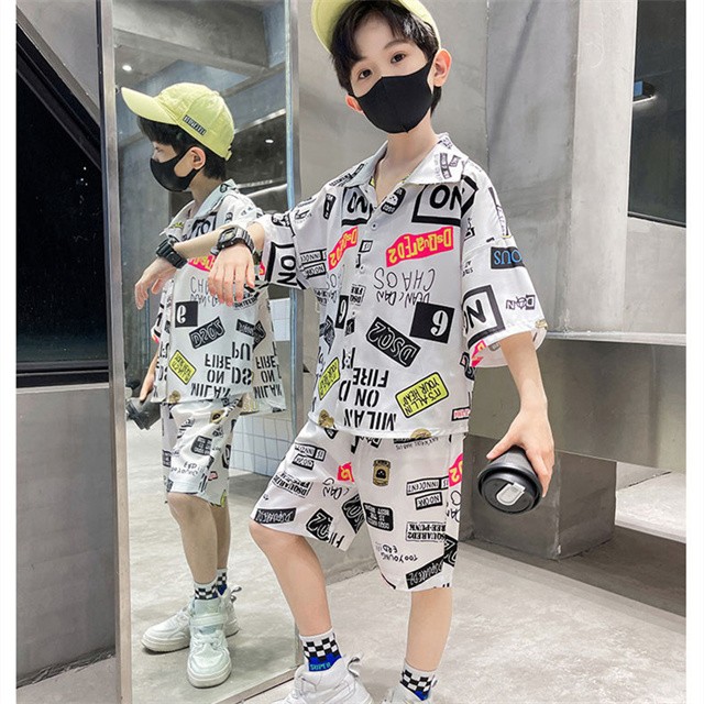 韓国子供服 男の子 セットアップ 夏着 半袖 シャツ+ショートパンツ 2点